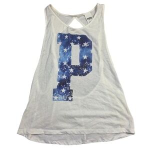 PINK Victoria's Secret White Sequin Tank Top Womens Small Preppy Lounge Y2k Cute